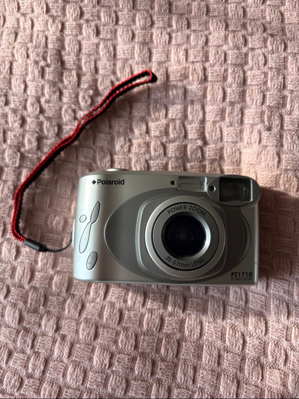 Polaroid Silver Compact Point-and-Shoot Camera with Red-Trim Wrist Strap